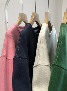 C短版圆领明线卫衣女宽松套头小个子显高显瘦休闲长袖外套上衣