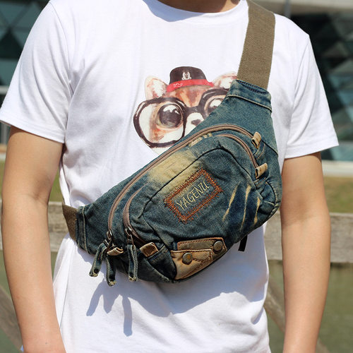 腰包手机包复古男女牛仔布胸包潮