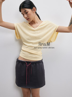 Ress.M丝光棉辣妹短袖女修身显瘦短款收腰T恤