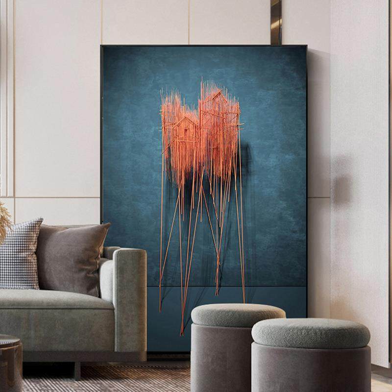 北欧抽象玄关装饰画大幅大气美式轻奢壁画客厅走廊尽头挂画落地画