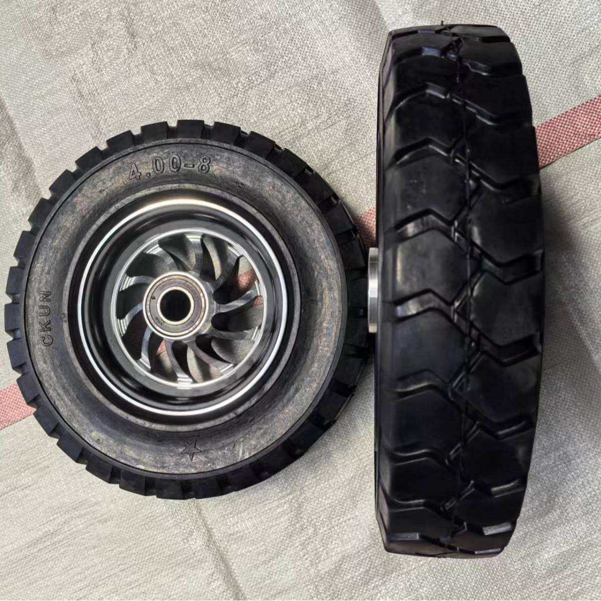 16寸400-8铝合金纯橡胶实心轮手推车工具车脚轮餐车平板车