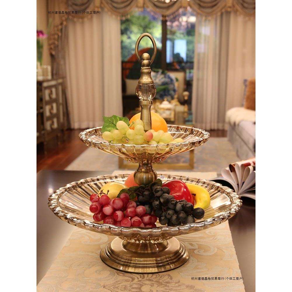 欧式玻璃双层果盘水果盘轻奢高档干果盘家用客厅茶几摆件奢华果盆