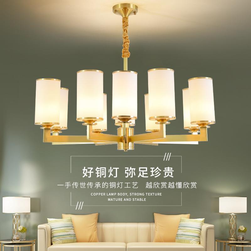 新中式全铜吊灯2020新款中国风卧室灯别墅复式楼客厅吊灯防尘灯具