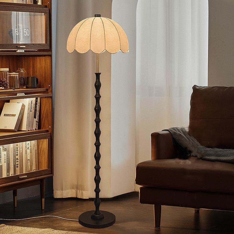 中古风实木落地灯 客厅氛围灯具可调光护眼立灯 布艺灯罩装饰灯