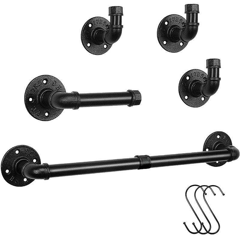 美式毛巾架套装单杠壁挂浴室毛巾架上墙衣帽挂钩水管纸巾架