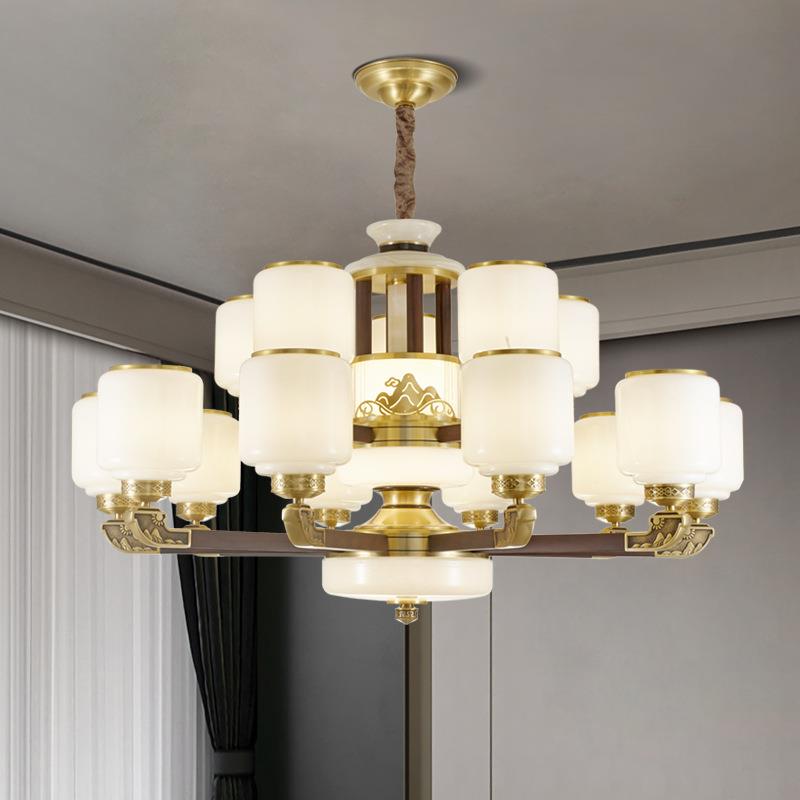 新中式全铜实木吊灯客厅主灯荷叶高端复试别墅大灯餐厅茶室2024新