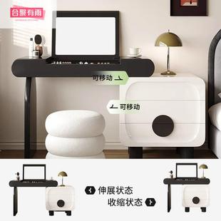 意式极简实木烤漆熊猫梳妆台斗柜一体卧室复古小户型翻盖化妆桌