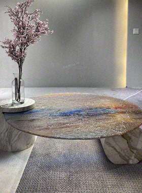 Baxter设计师Verr茶几圆形玻璃彩色意式大理石小户型极简约水波纹