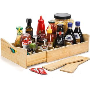 竹制可伸缩调料整理储物盒家用厨房竹木盘子分格整理盒分割杂物盒