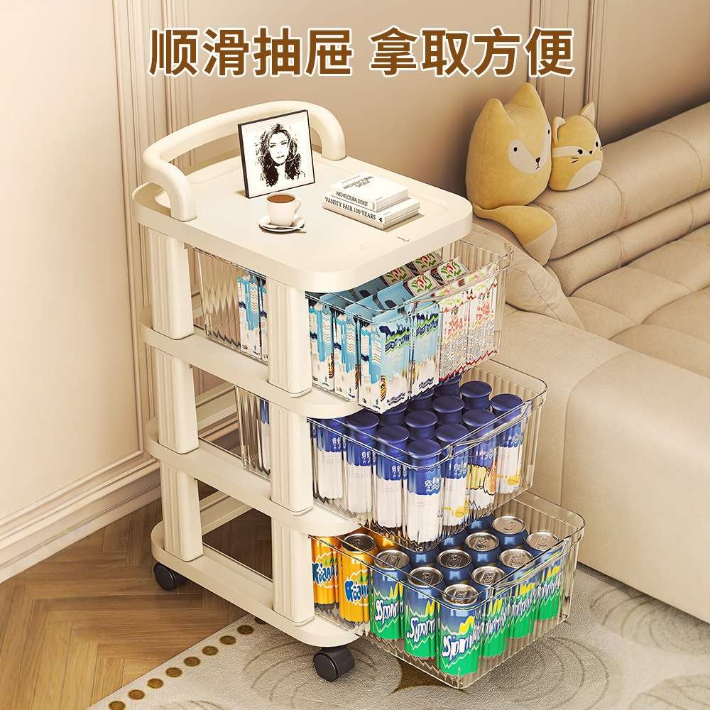 抽屉式小推车置物架多层客厅收纳柜带轮宝宝玩具婴儿用品储物架