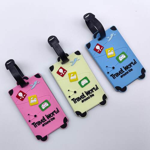 跨境luggage tag软胶可爱行李牌防丢地址卡通物流登机托运行李牌