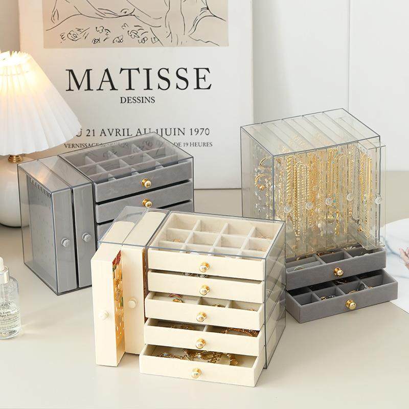 亚克力透明耳环盒与5个抽屉悬挂珠宝支架项链耳环戒指手镯展示盒