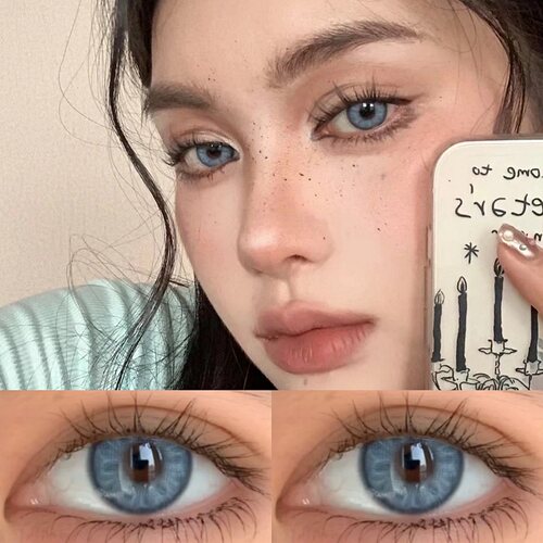 赛博冰种美瞳半年抛朋克樱桃银河拌饭灰大直径隐形眼镜半年抛9st