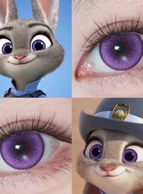 朱迪cos美瞳日抛紫色尼克狐疯狂动物城萤火茄紫嫩绿显兔子正品ah