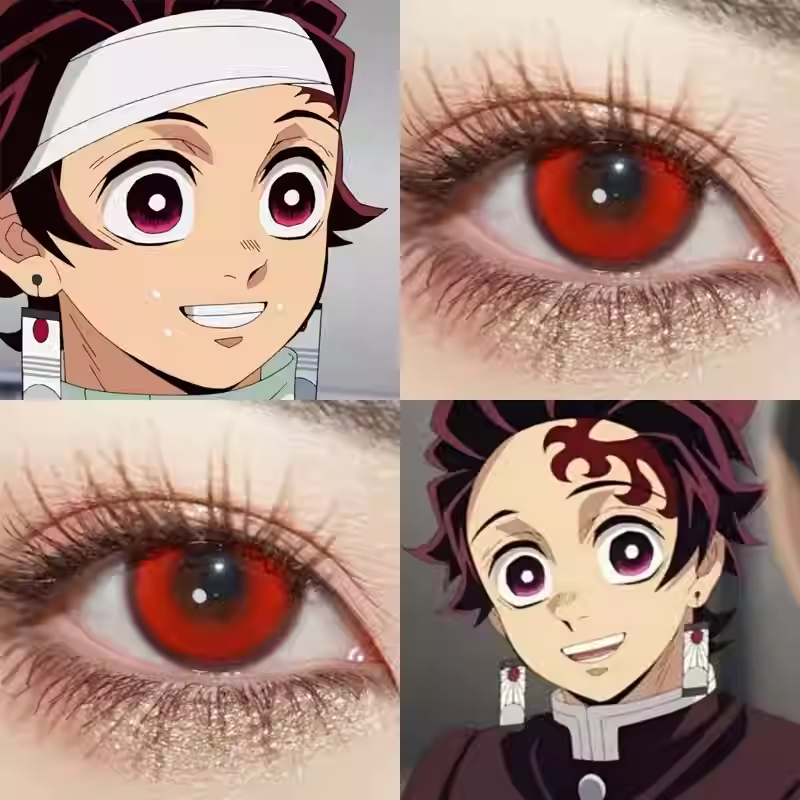 灶门炭治郎cos美瞳年抛鬼灭之刃赤红莲赤小豆流萤森玫红漫展6st