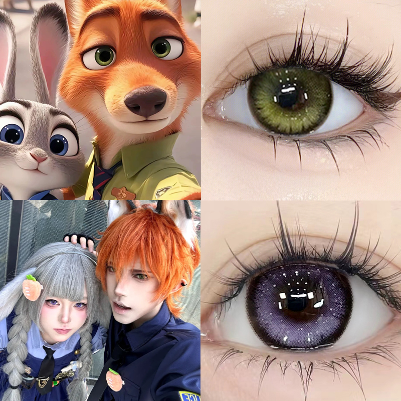 疯狂动物城朱迪cos美瞳半年抛尼克大直径紫绿混血显色隐形眼镜8ST