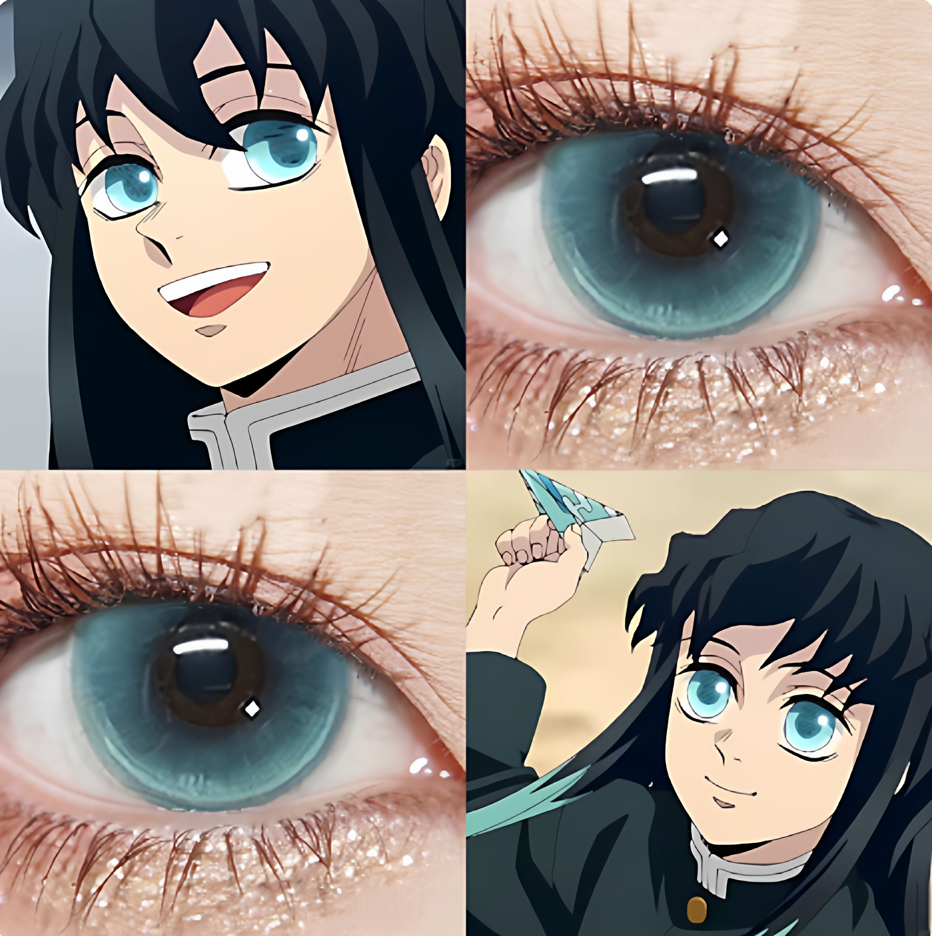 时透无一郎cos美瞳日抛两片蓝绿色混血鬼灭之刃彩色隐形眼镜6tb