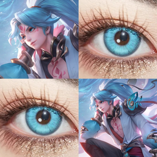 亚连落雪白狼cos美瞳日抛蓝色显王者荣耀元气青温柔彗星蓝漫展ah