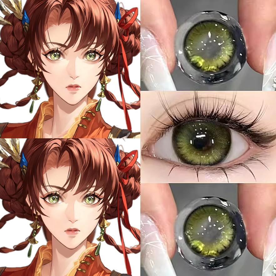 代号鸢孙尚香cos美瞳绿色半年抛大小直径漫展混血显色隐形眼镜ah