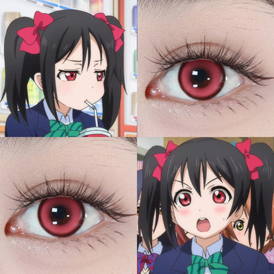 矢泽妮可COS美瞳lovelive亚里亚草莓粉赤色月晕烈焰红显色日抛AH