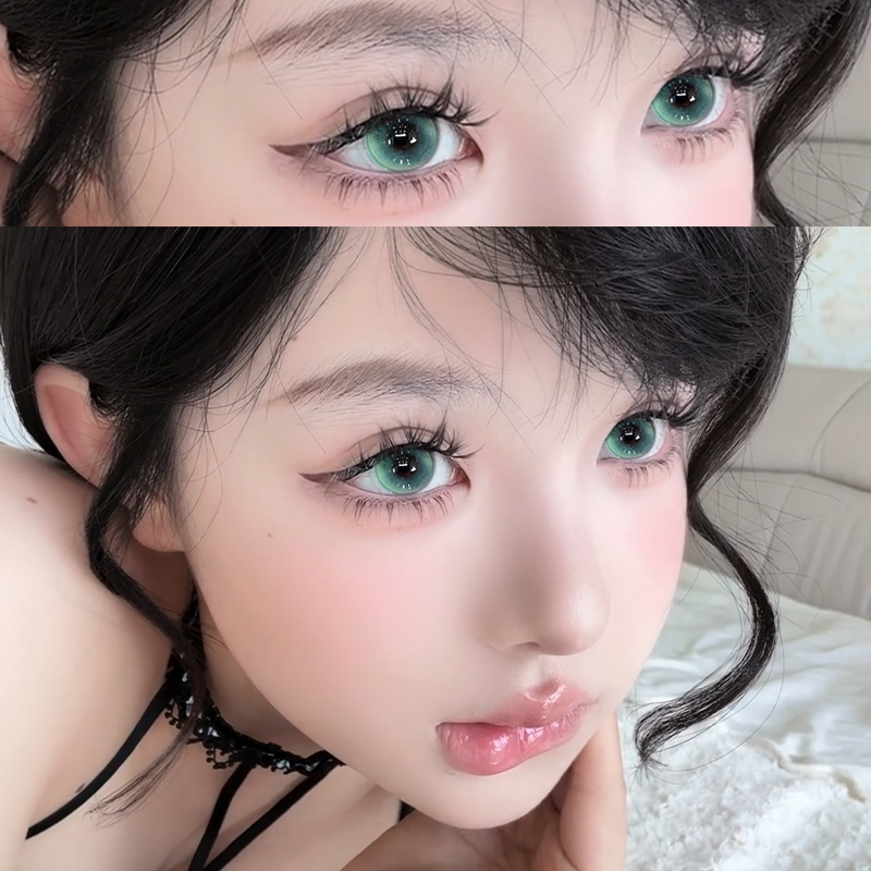 闪光薄荷绿色美瞳半年抛大直径彩色隐形眼镜有度数正品6tb