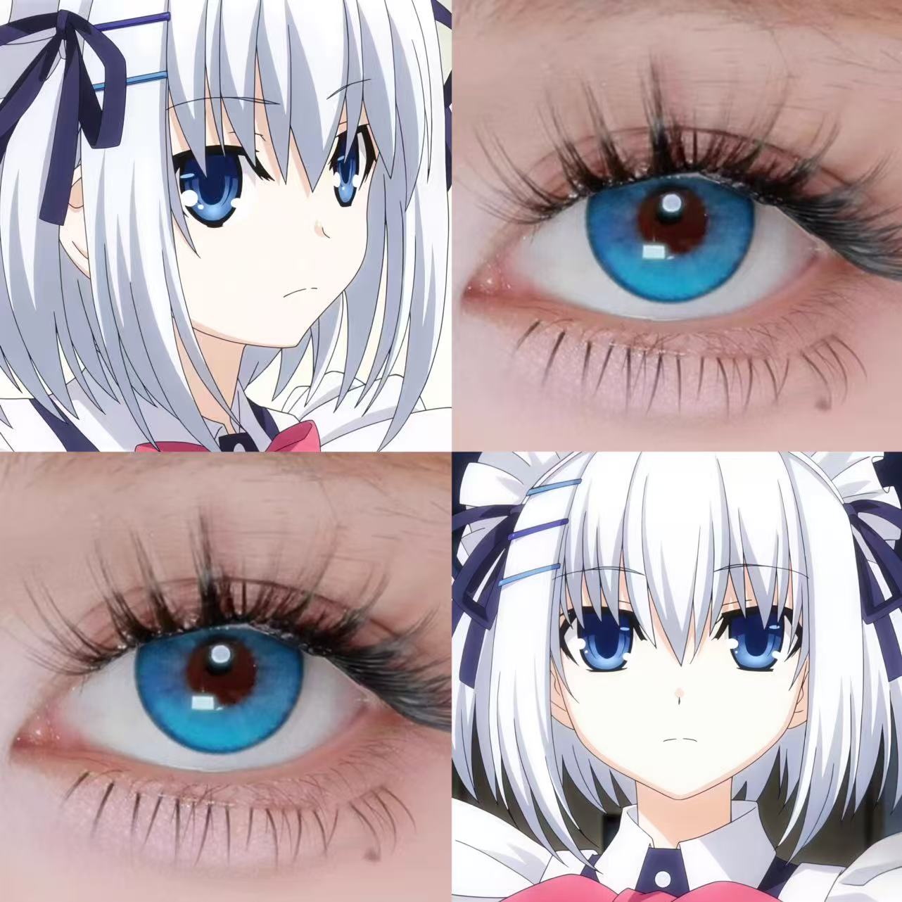 鸢一折纸cos美瞳约会大作战水灵珠魔女幻蓝新月池蓝灰蓝色日抛ah