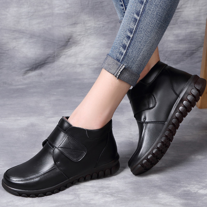 女冬棉鞋平底真牛皮牛筋底防滑加绒大码中老年妈妈鞋雪地靴工作鞋,女鞋,高帮鞋,淘宝优惠券,粉丝福利购,淘宝优惠卷