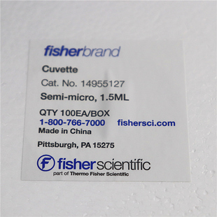Fisher  1.5ML 4.5ml 一次性塑料比色皿 标准型 半微量型 四面透明型 聚苯乙烯 异丁酸酯