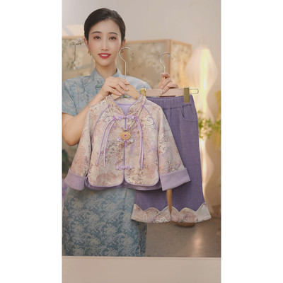现货【紫霞】SC619女童2025秋季新款新中式外套裤子国风套装