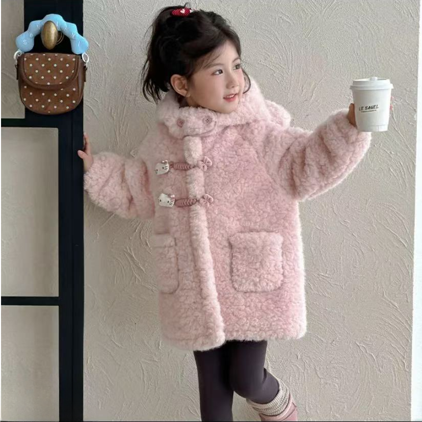 现货【北极熊】SC623女童冬季2025加绒加厚连帽毛毛衣棉服外套