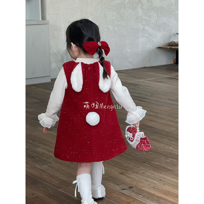 现货【萌妞】SC791女童2025冬季国风加厚新中式加绒马甲旗袍裙