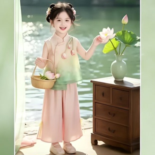 现货【郁金香】ZC070女童夏季新中式国风立体郁金香花朵套装