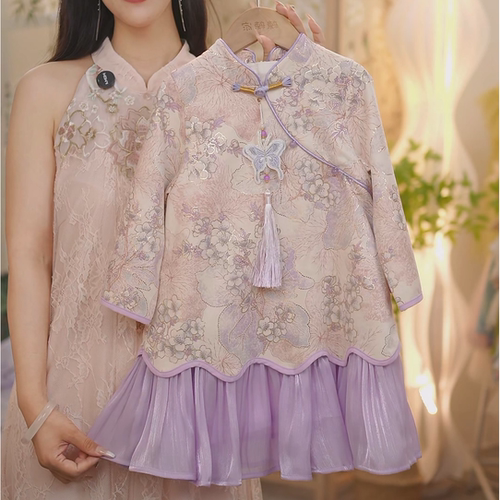 现货【紫苏】SC516女童秋季2025新中式流苏盘扣绣花旗袍裙