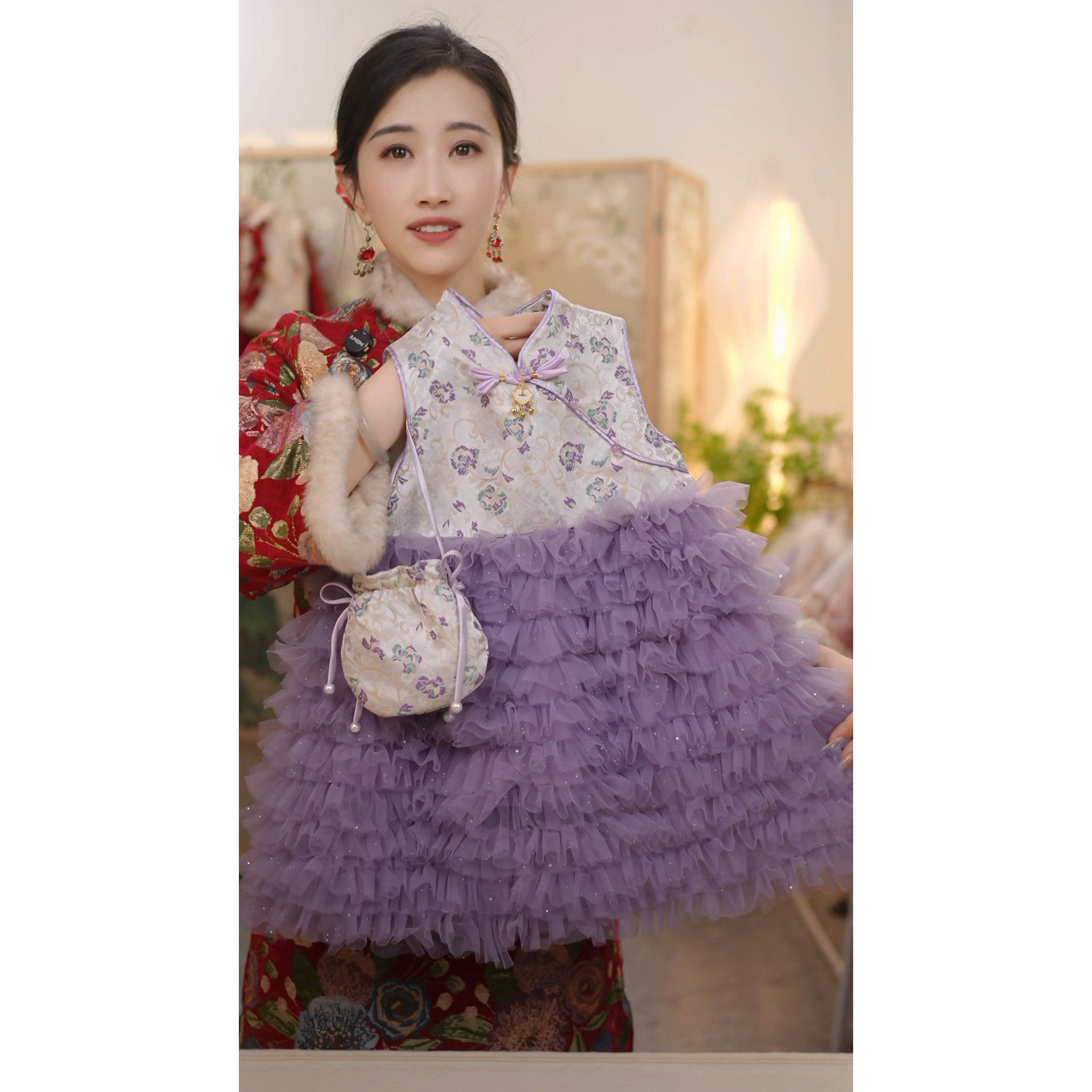 【紫怡】带包包SC872女童冬季新中式加绒国风马甲旗袍裙拜年服,童装/婴儿装/亲子装,旗袍,淘宝优惠券,粉丝福利购,淘宝优惠卷