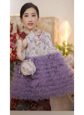 【紫怡】带包包SC872女童冬季新中式加绒国风马甲旗袍裙拜年服