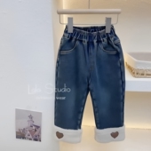 现货AC138女童冬季 加绒爱心脚口牛仔裤