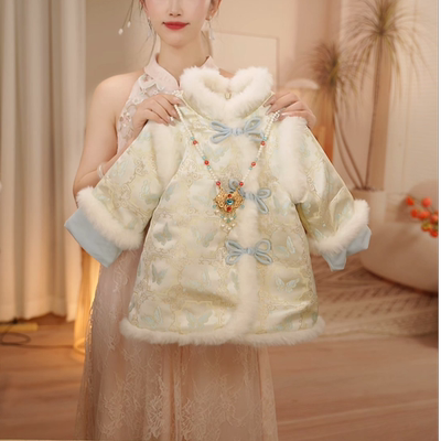 现货蓝蝴蝶（不带挂饰）SC548女童冬季加厚保暖国风旗袍裙拜年服