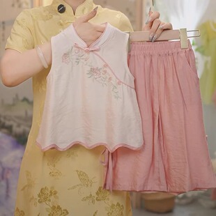 白莲 国风套装 SC450女童夏季 荷花刺绣2025新款 新中式 现货