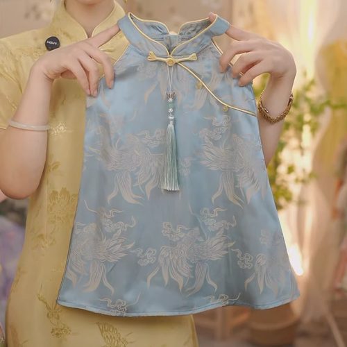 现货【锦鲤】(双面人丝)SC483女童夏季新中式2025新款国风旗袍裙