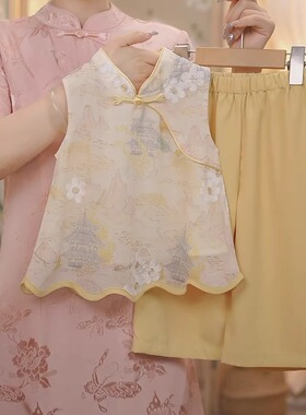 现货【洛神赋】SC433女童夏季新中式山水阁楼2025新款国风套装