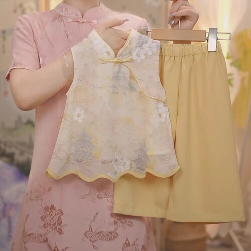 现货【洛神赋】SC433女童夏季新中式山水阁楼2025新款国风套装
