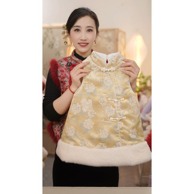 【如霜】不带手暖SC877女童冬季新中式夹棉国风马甲旗袍裙拜年服