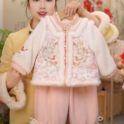 现货【喜上眉梢】前开襟 GF055女童冬季加厚上衣裤子套装国风拜年