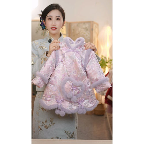 现货【紫菱.带包包】SC748女童冬季国风加绒加厚旗袍裙拜年服