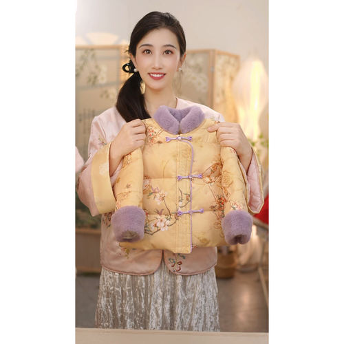 现货【紫金亭】SC712女童冬季新中式棉衣加绒加厚国风棉服外套