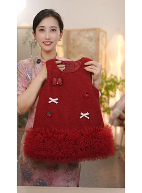 现货【草莓】SC766女童2025冬季国风加厚新中式马甲旗袍裙拜年服