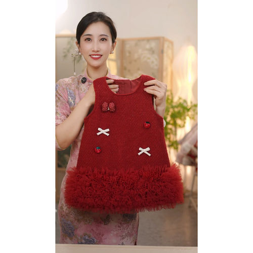 现货【草莓】SC766女童2025冬季国风加厚新中式马甲旗袍裙拜年服