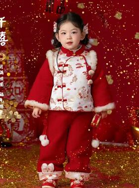 现货【千禧】SC737女童冬季夹棉加厚棉衣外套裤子国风套装拜年服