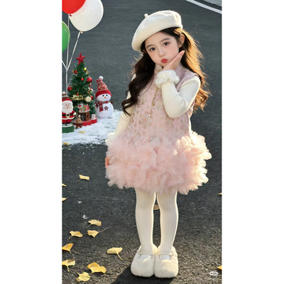 【云朵】SC851女童冬季国风夹棉保暖新中式马甲旗袍裙拜年服