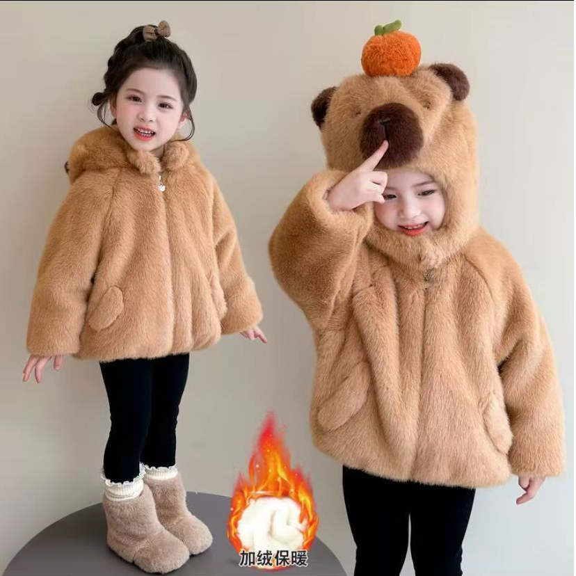 【卡皮巴拉】现货SC795女童冬季加绒加厚保暖连帽棉衣棉服外套